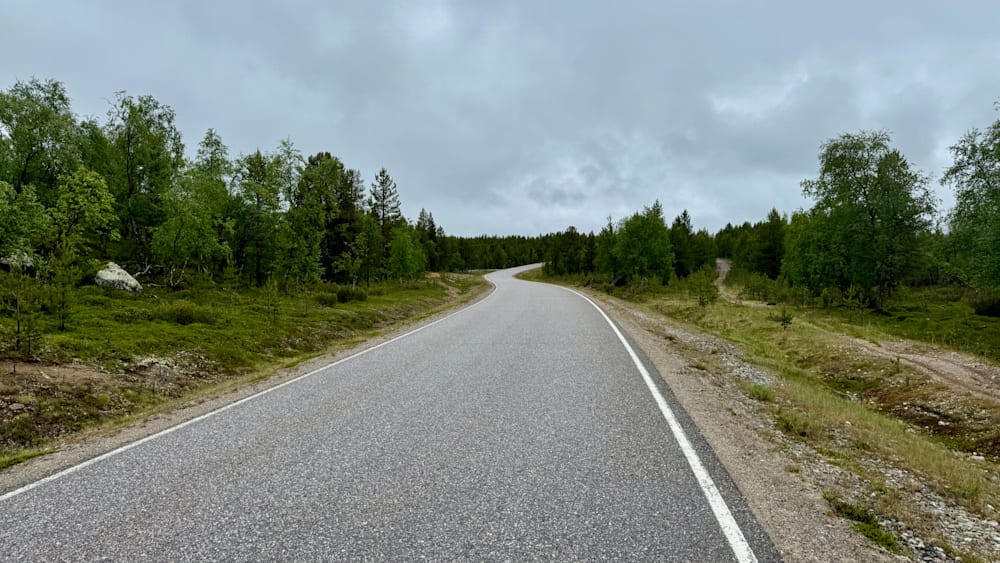 A road goes by a forest and is very empty.