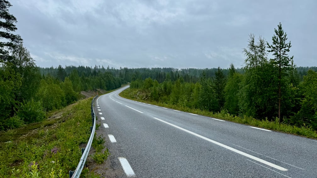 A large, empty road with trees in the background.