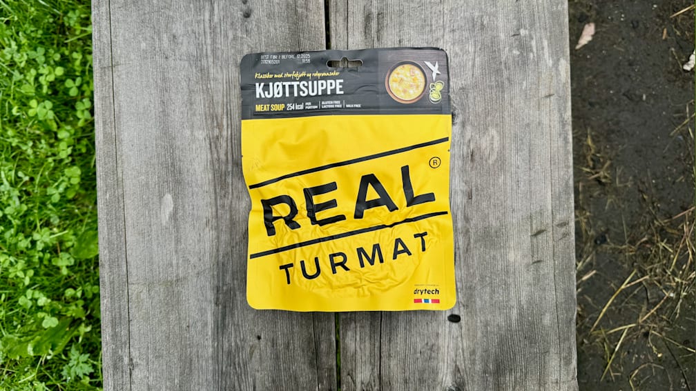 A yellow package of real turmat with a white label.