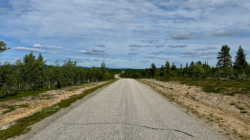 A road goes by a forest and is very empty.