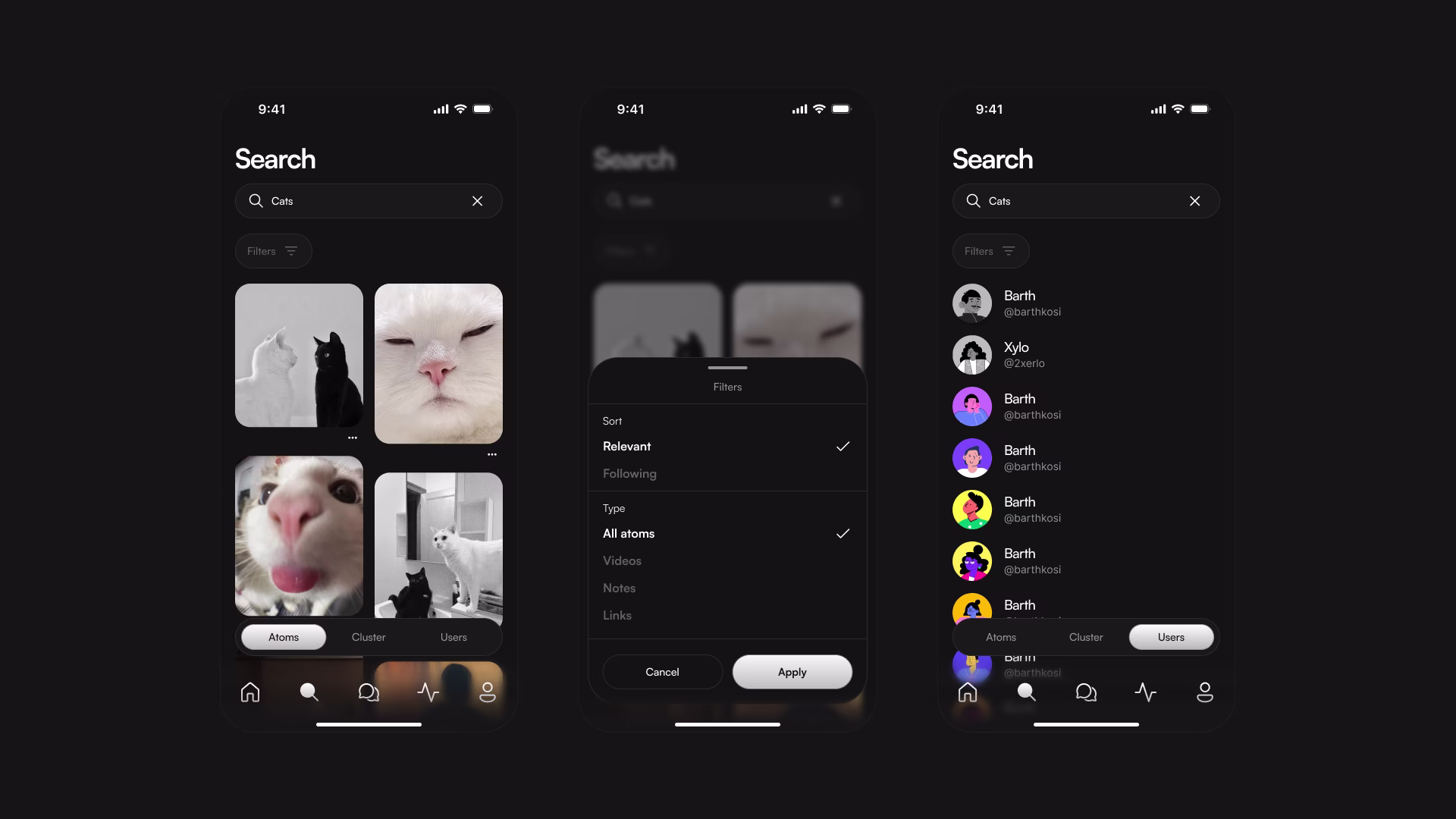 Search results and filters