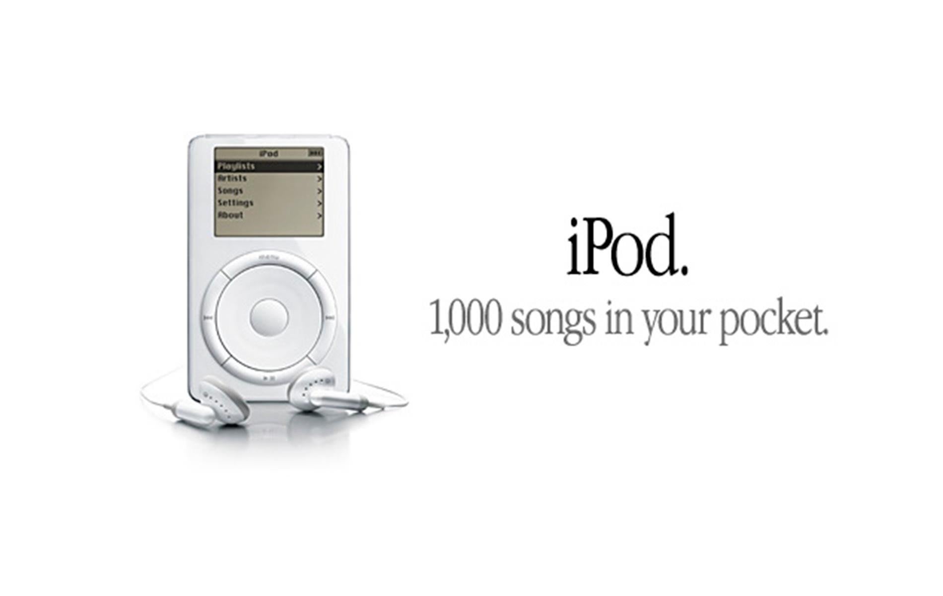 Плакат Apple с фотографией iPod и лозунгом «1000 песен. В вашем кармане»