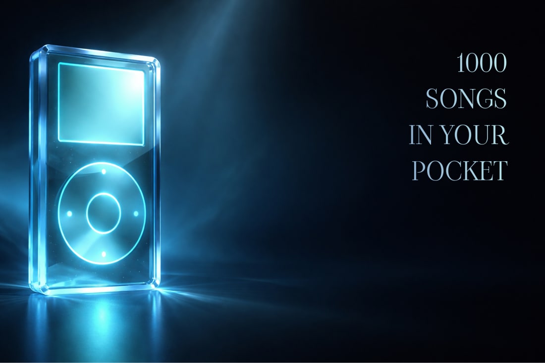 Концепция бренда iPod: Плакат iPod с лозунгом «1000 песен в вашем кармане»