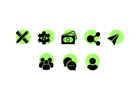 Иконки навигации по сайту онлайн-курсов в стиле выбранной айдентики