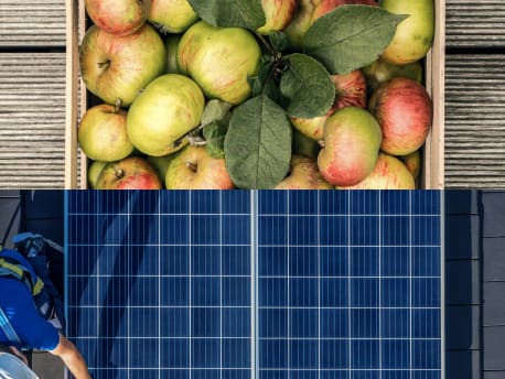 Apfelkiste geht über in Solarpanel