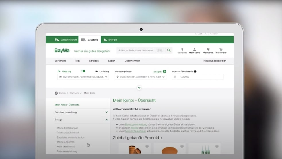 Belegverwaltung im BayWa Baustoffe Online-Portal