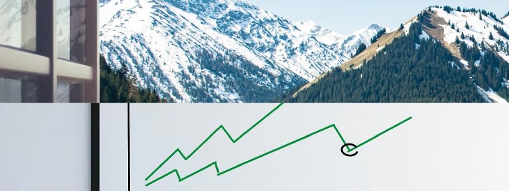 The incling line of a chart changes into a mountain profile