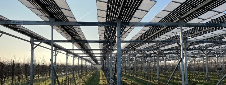 Solarpanels above an agricultural field.