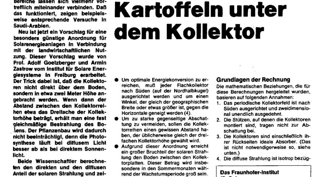 Historischer Zeitungsartikel über Kartoffeln unter dem Kollektor 1981.