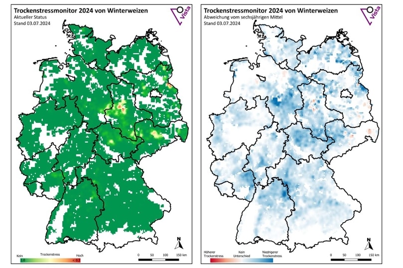 Trockenstresskarte im relativen Vorjahresvergleich