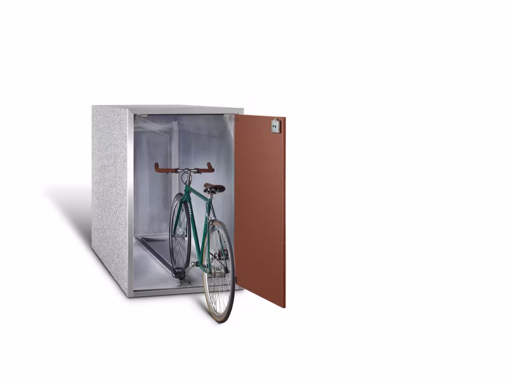Ein Fahrrad steht in einer Box