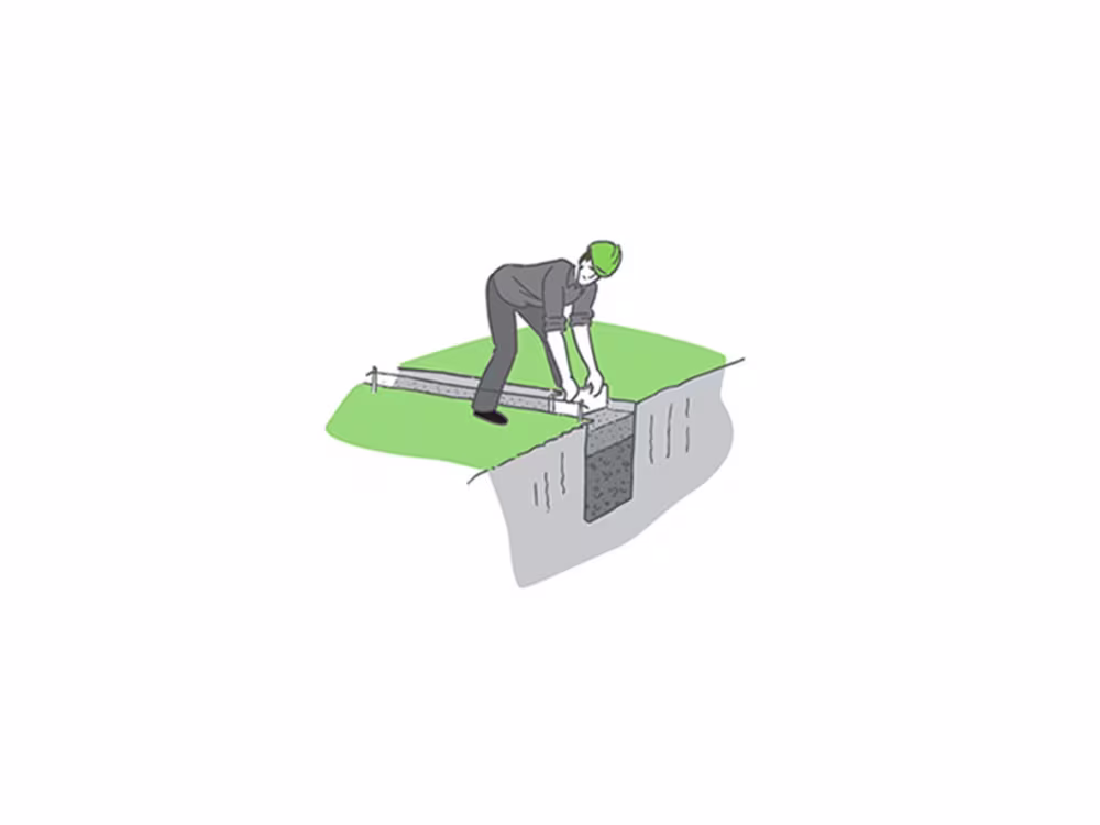 Schritt 3: Das Fundament der Mauer wird gesetzt