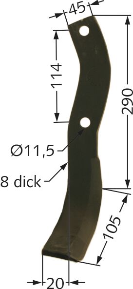 Fräsmesser 290 x 45 x 8 mm Bohrung 11,5 mm links für Howard Bodenfräse HA, CL, CA