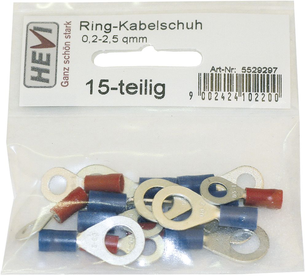 Hevi Ringkabelschuh-Sortiment 0,25 – 1,0 mm²; 1,0 – 2,5 mm², 15 St., teilisoliert