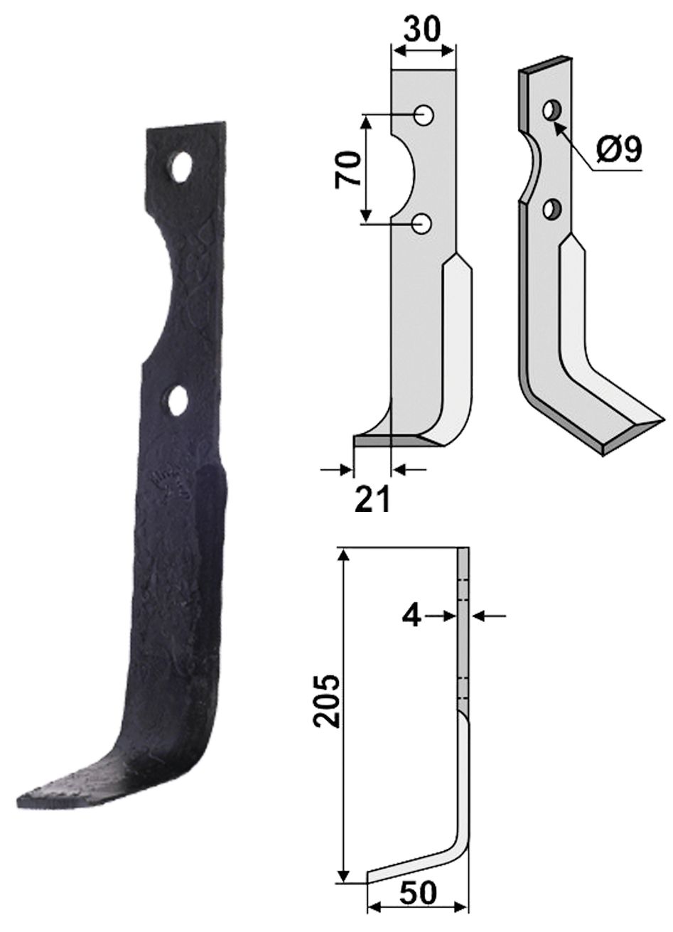 Industriehof Fräsmesser rechts 205 x 50 x 4 mm, Bohrung 9 mm, für Agria, AGR-13R