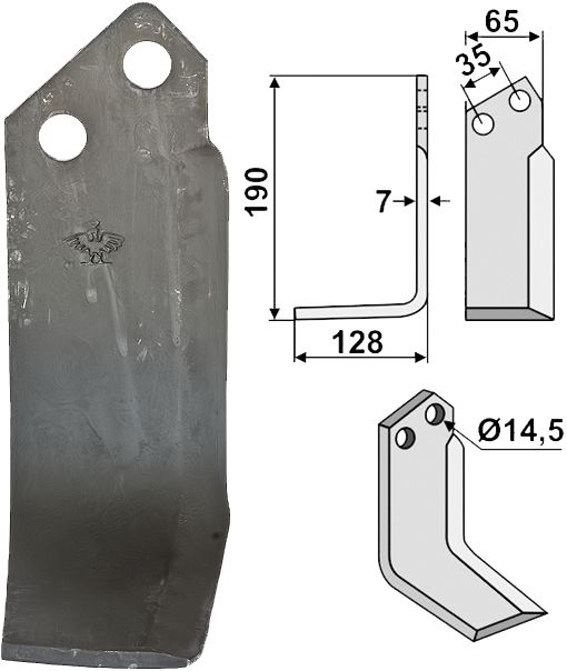 Industriehof Fräsmesser rechts 190 x 65 x 7 mm, Bohrung 14,5 mm, für Krone, KRO-02R