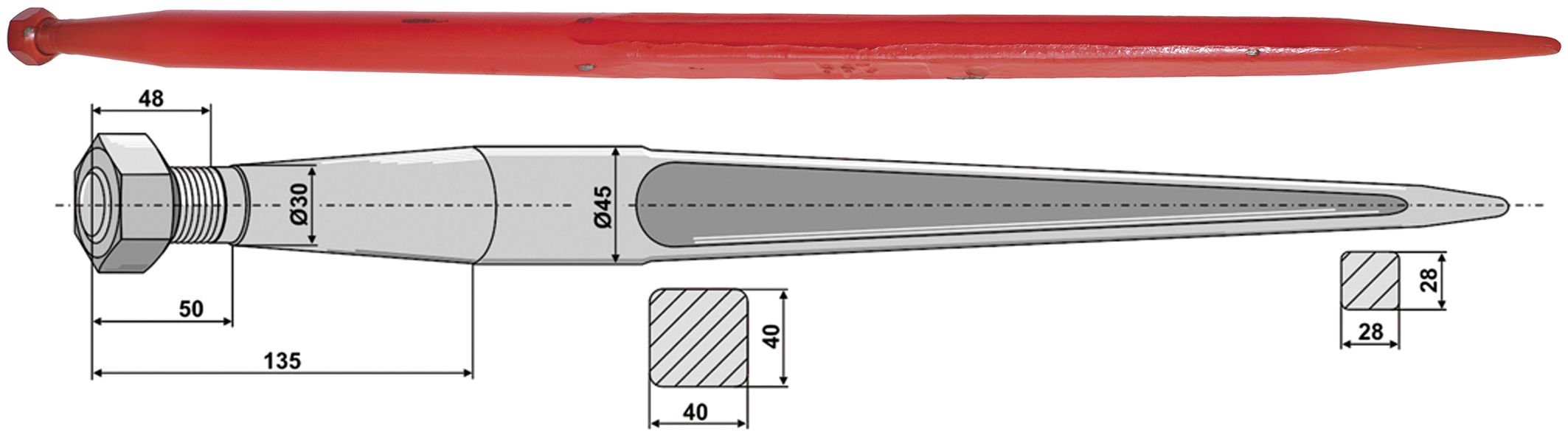 Industriehof Frontladerzinken 1.100 mm, M 28 x 1,5 AG, für Manitou, Schäffer, 181112
