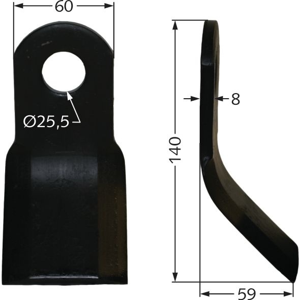Industriehof Y-Messer 140 x 60 x 8 mm, Bohrung 25,5 mm, für Mulcher Agricom, Ferri, Howard, Sicma, 63-FEI-04