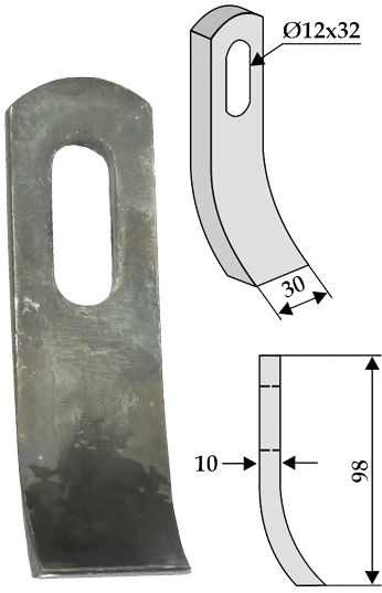Industriehof Schlegelmesser 98 x 30 x 10 mm, für Mulcher Herder, 63-HER-51
