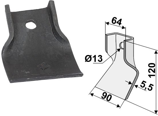 Industriehof Schlegelmesser 120 x 64/90 x 5,5 mm, für Mulcher JF, 63-JF-01