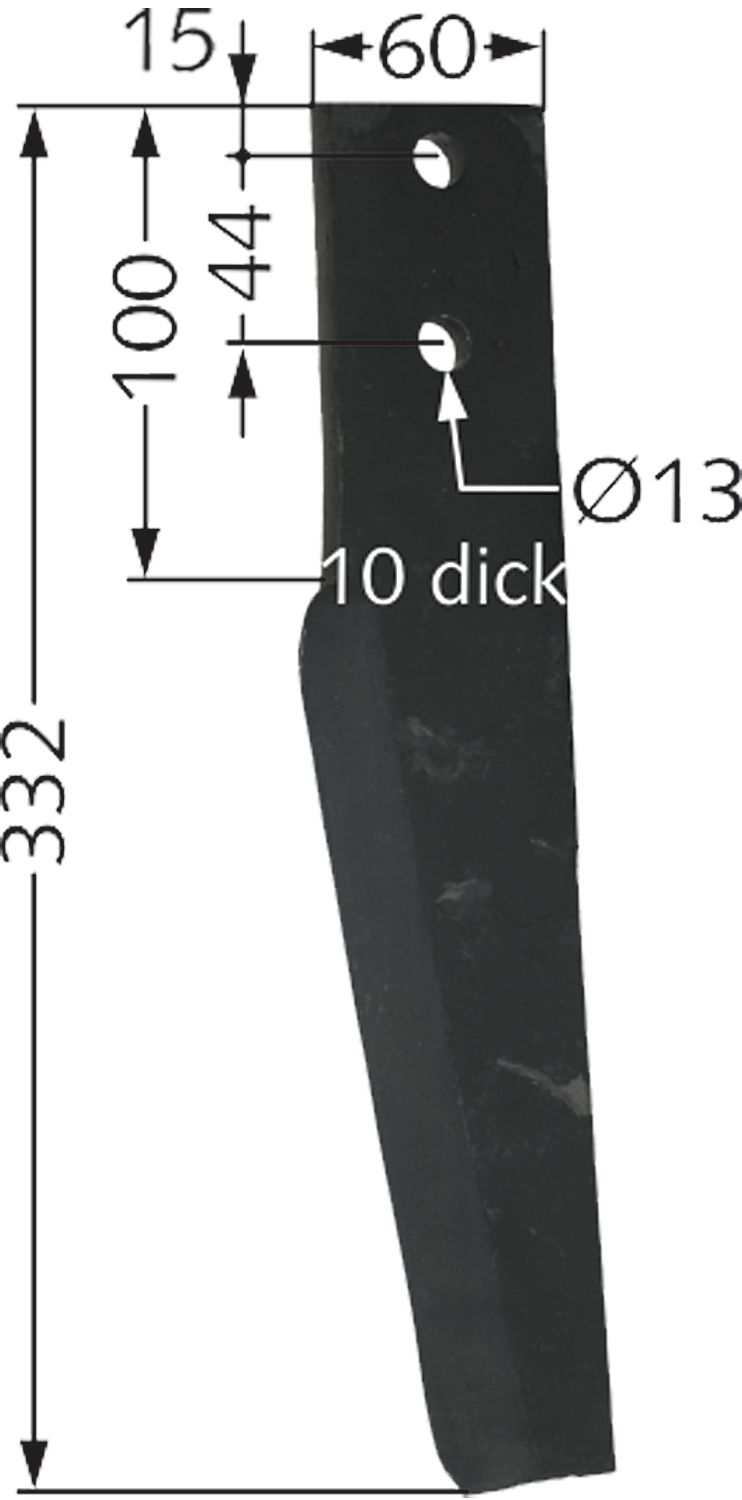 Kreiseleggenzinken links 60 x 332 x 10 mm, Bohrung 13 mm, für Kreiselegge Dondi, Maschio