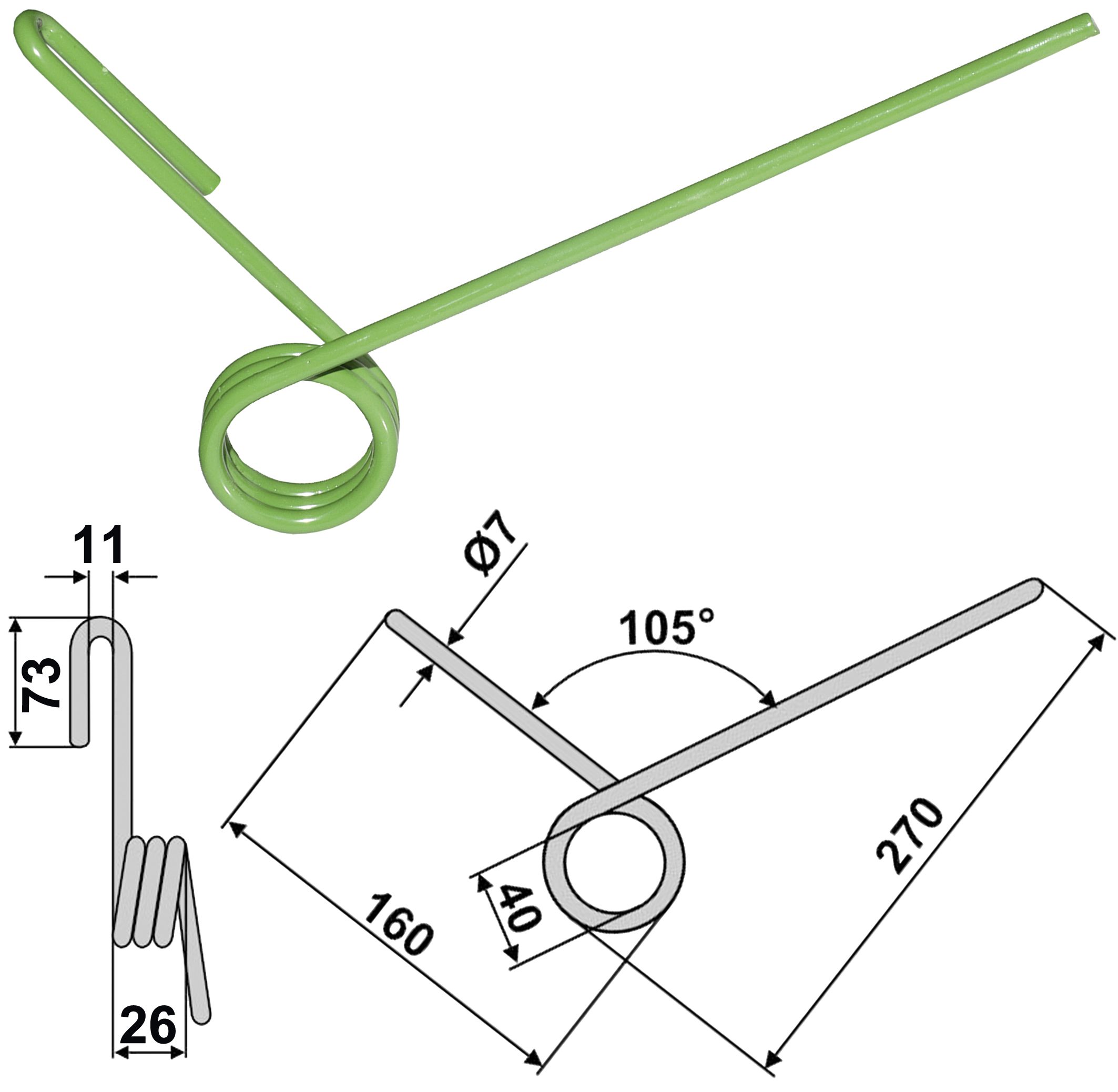 Striegelzinken 270 x 7 mm hinten, für Striegel Hassia, Lemken