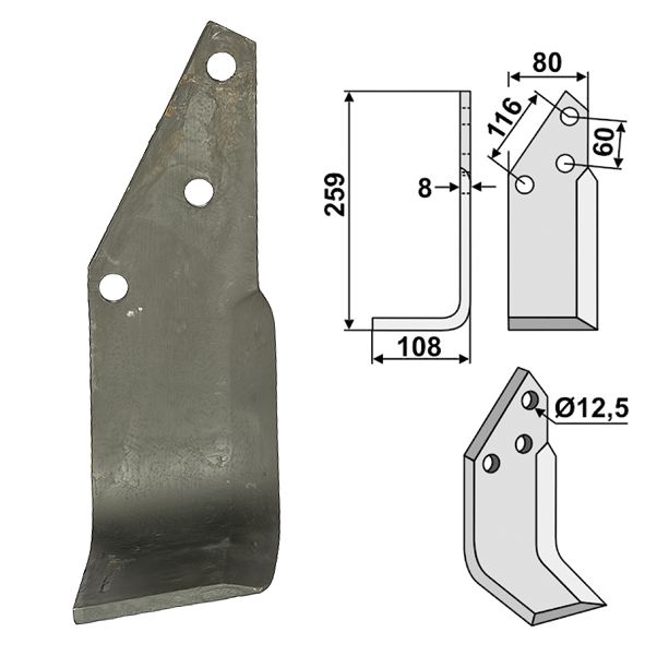 Industriehof Fräsmesser rechts 259 x 80 x 8 mm, Bohrung 12,5 mm, für Pegoraro, PEG-10R