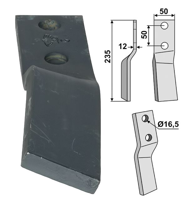 Industriehof Rotorzinken rechts 235 x 50 x 12 mm, Bohrung 16,5 mm für Howard, HOW-15R