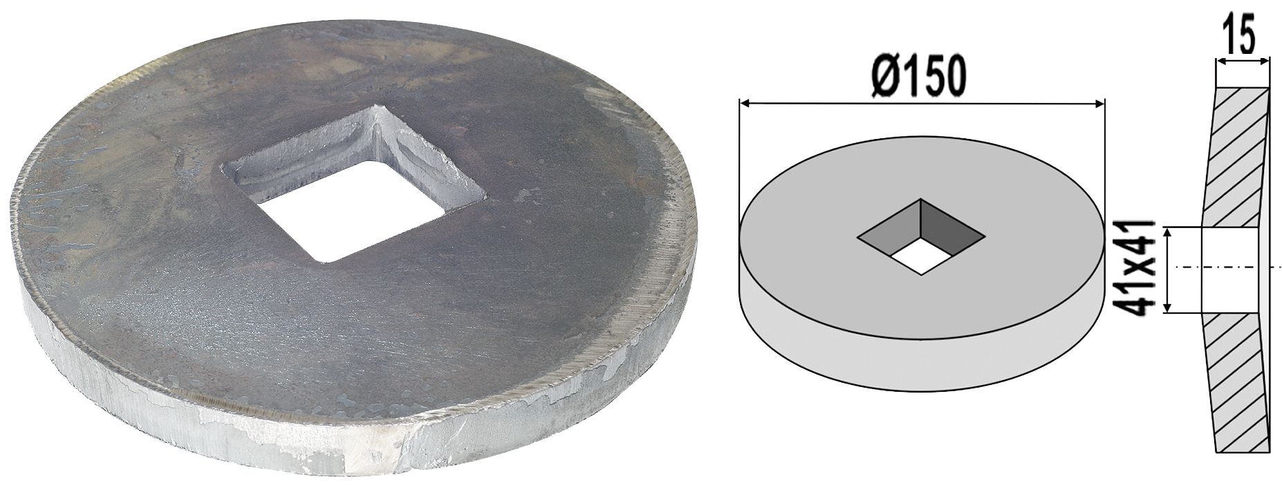 Industriehof Innen- und Außenflansch 150 x 41 x 15 mm, gewölbt für Vierkantwelle 40 x 40 mm, 31-0204, 31-0204