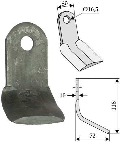 Industriehof Y-Messer 118 x 50 x 10 mm, Bohrung 16,5 mm, für Mulcher Hermes, 63-HER-02