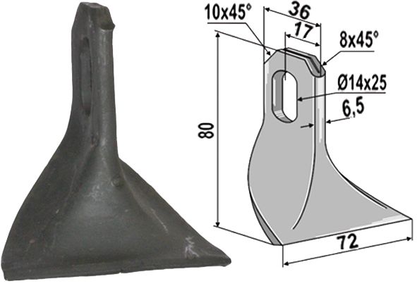 Industriehof Schlegelmesser 80 x 72 x 6,5 mm, für Mulcher Agrimaster, Fehrenbach, Ferri, Maschio, 63-JDE-01