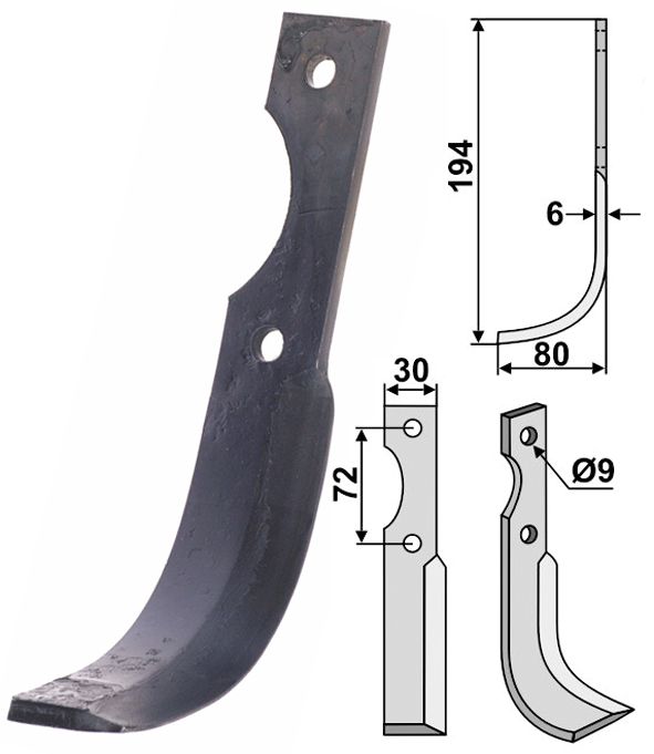 Industriehof Fräsmesser links 194 x 30 x 6 mm, Bohrung 9 mm, für Casorzo, CAS-10L