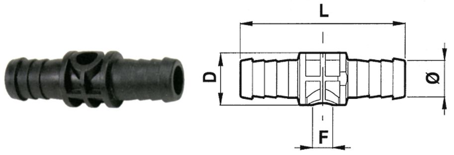 Agrotop Schlauchnippel 3/4", Ø 25 mm, Länge 82 mm, beidseitig, 12793