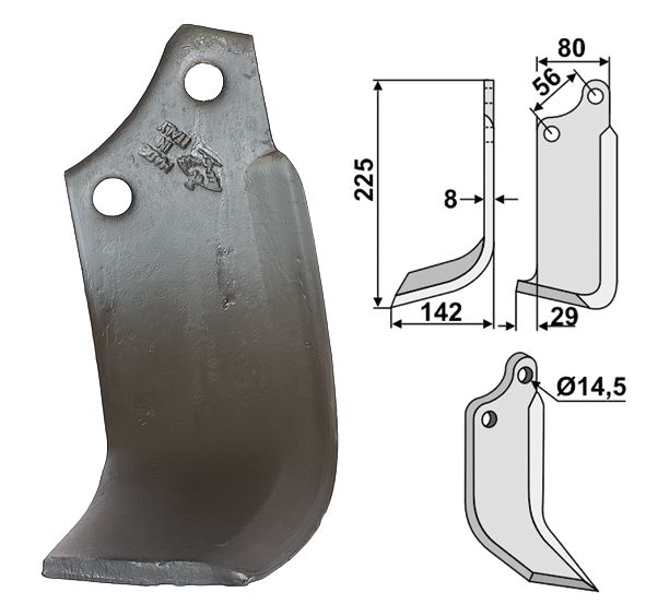 Industriehof Fräsmesser rechts 225 x 80 x 8 mm, Bohrung 14,5 mm, für Maschio, MAS-03R