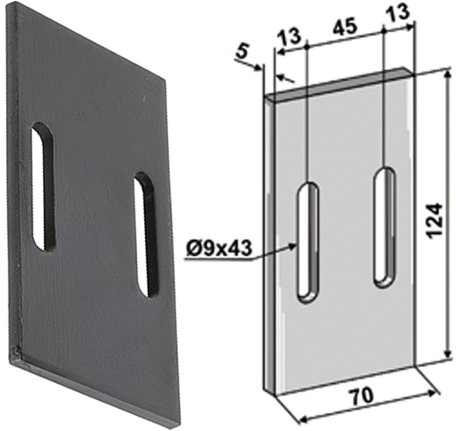 Industriehof Abstreifer 124 x 70 x 5 mm, Bohrung 43 x 9 mm für Morra, Quivogne Packerwalzen, 51-Q100