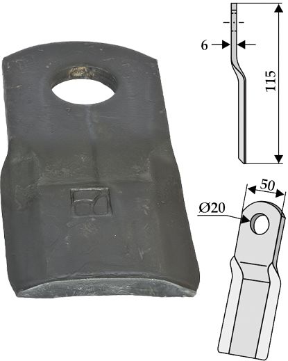 Industriehof Schlegelmesser 115 x 50 x 6 mm, für Mulcher Humus, 63-HUM-06