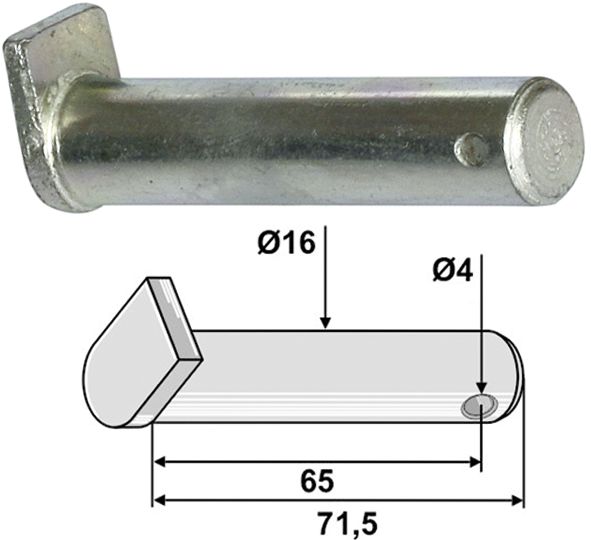 Industriehof Bolzen 71,5 x 16 mm, Bohrung 4 mm für Kuhn, Nobili, 63-KUH-904