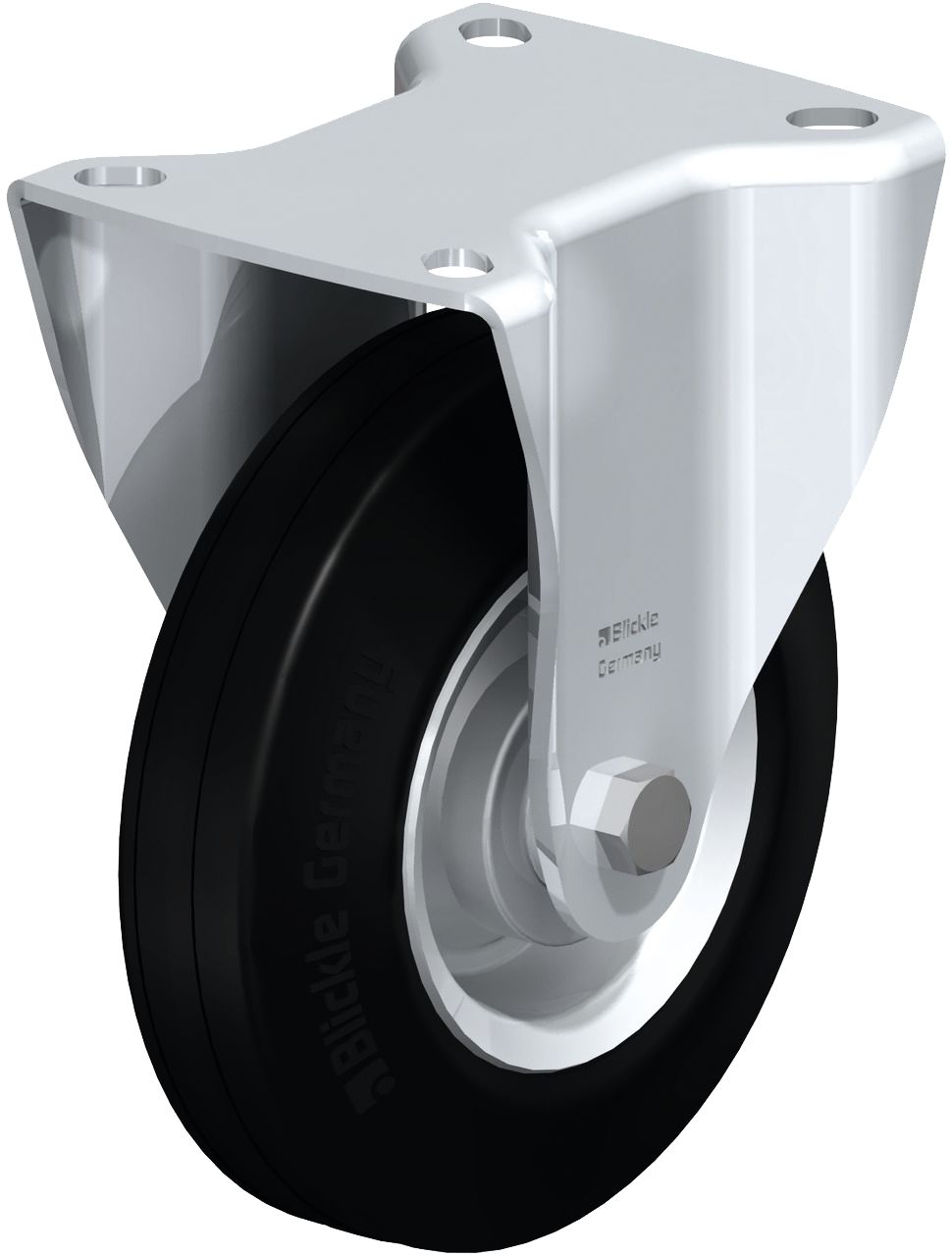 Blickle Bockrolle "B-V 80R" Rad 80 x 25 mm, Höhe 102 mm, Tragkraft 50 kg, Standard-Vollgummi, Stahlblechfelge mit Rollenlager