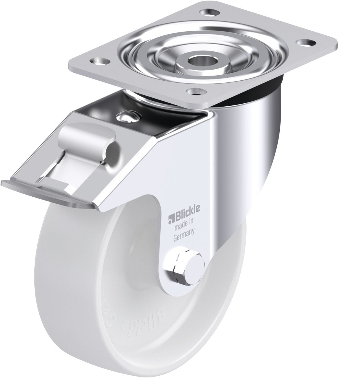 Blickle Lenkrolle "L-PO 150G-FI" Rad 150 x 50 mm, Höhe 190 mm, Tragkraft 400 kg, Polyamid mit Gleitlager, Feststeller