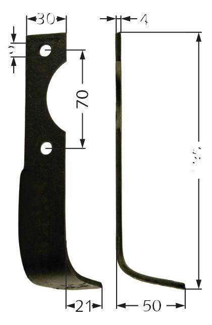 Fräsmesser 195 x 50 x 4 mm Bohrung 9 mm rechts für Agria Bodenfräse