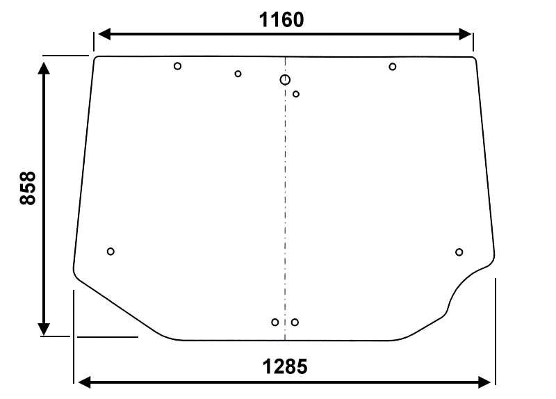 Heckscheibe grün, 3-Loch-Befestigung, 9 Bohrungen, für Case IH, McCormick