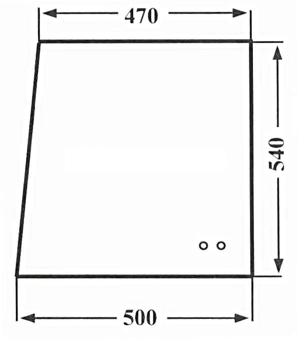 Seitenscheibe 540 x 470/500 x 5 mm links, klar, schiebbar, 2 Bohrungen, für Verdeck Fritzmeier M771 mit Aluschiene