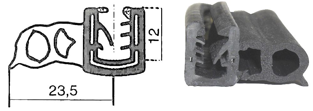 Dichtungsprofil für Glastüren, Klemmbereich 5 – 6 mm