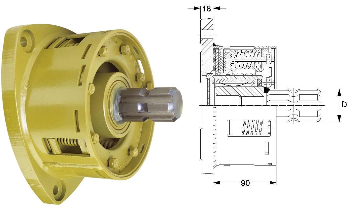 Walterscheid Reib-Freilaufkupplung "PFK97/4R", Ø Teilkreis 340 mm, 1 3/4" 6, Auslösekraft 1.550 Nm, 3 x Ø 13, 1120910