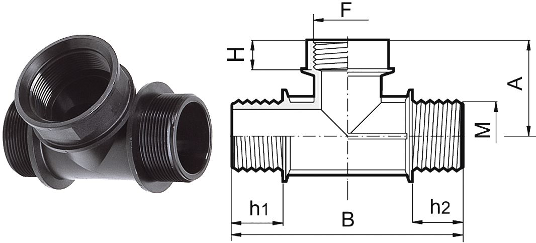 Agrotop T-Stück G 2" IG BSP; G 2" AG BSP mit Innen- und Außengewinde (IG/AG), 10722