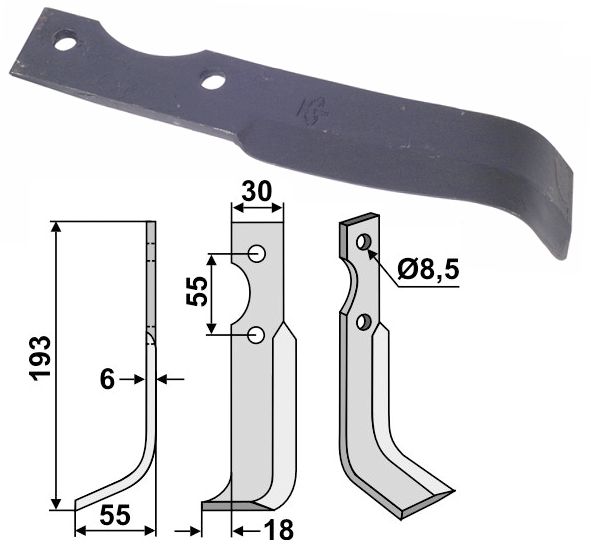 Industriehof Fräsmesser links 193 x 30 x 6 mm, Bohrung 8,5 mm, für B.C.S., BCS-13L
