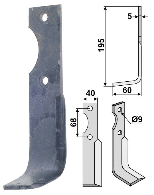 Industriehof Fräsmesser rechts 195 x 40 x 5 mm, Bohrung 9 mm, für Benassi, BEN-33R