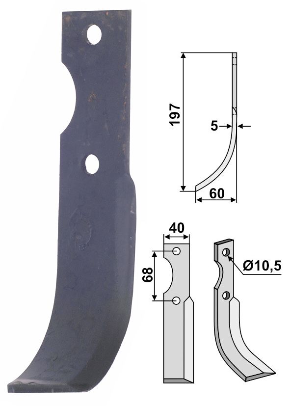 Industriehof Fräsmesser rechts 197 x 60 x 5 mm, Bohrung 10,5 mm, für Benassi, BEN-48R