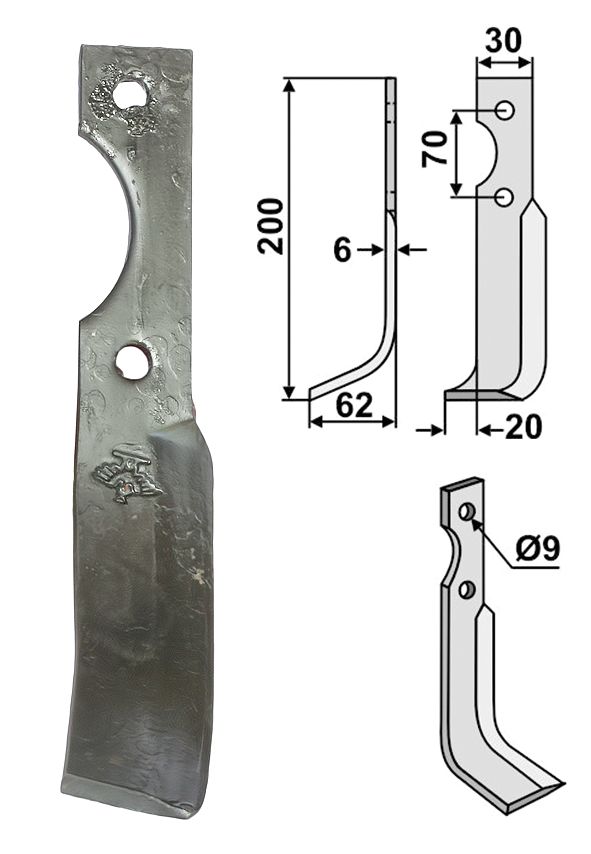 Industriehof Fräsmesser rechts 200 x 30 x 6 mm, Bohrung 9 mm, für Honda, HON-01R