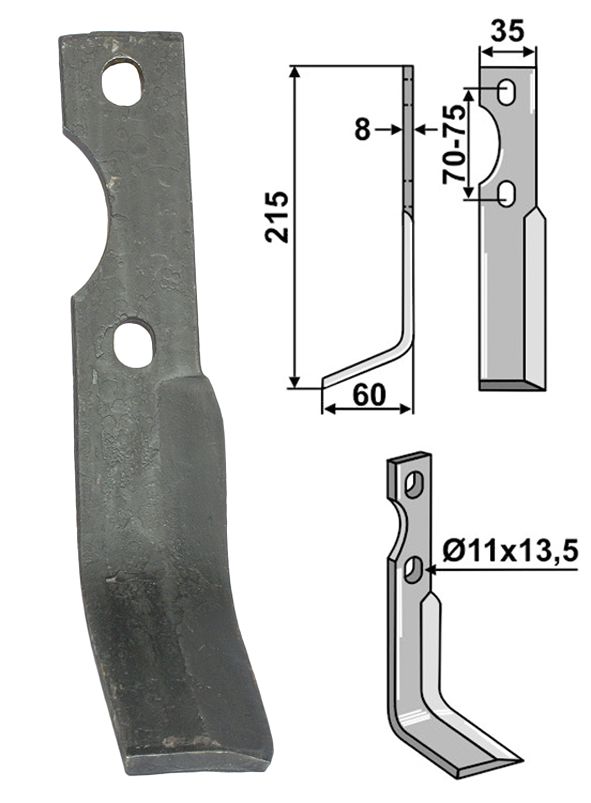 Industriehof Rotorzinken links 215 x 35 x 8 mm, Bohrung 11 mm; 13,5 mm für Simon, IND-483L
